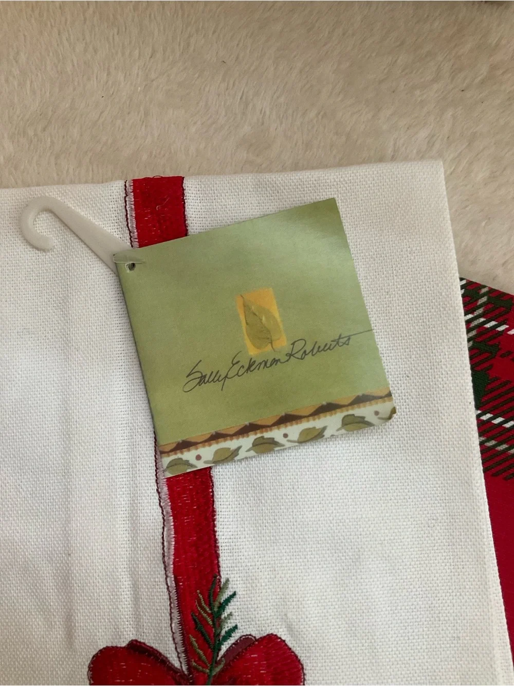 Holiday Embroidered Red and White Ornament Kitchen Tea Towels